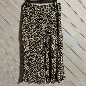 Chico's Leopard Print‎ Midi Skirt Women's Size 00 Flowy A-Line